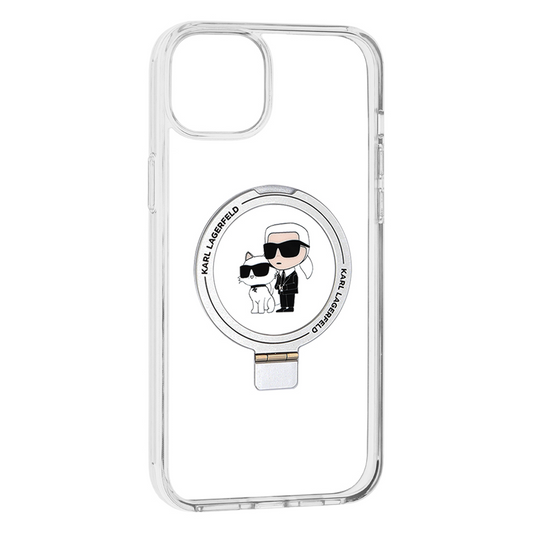 Etui MagSafe do Apple iPhone 15 Plus, Karl Lagerfeld, Ringstand Karl and Choupette, Białe, Ponownie zapakowane