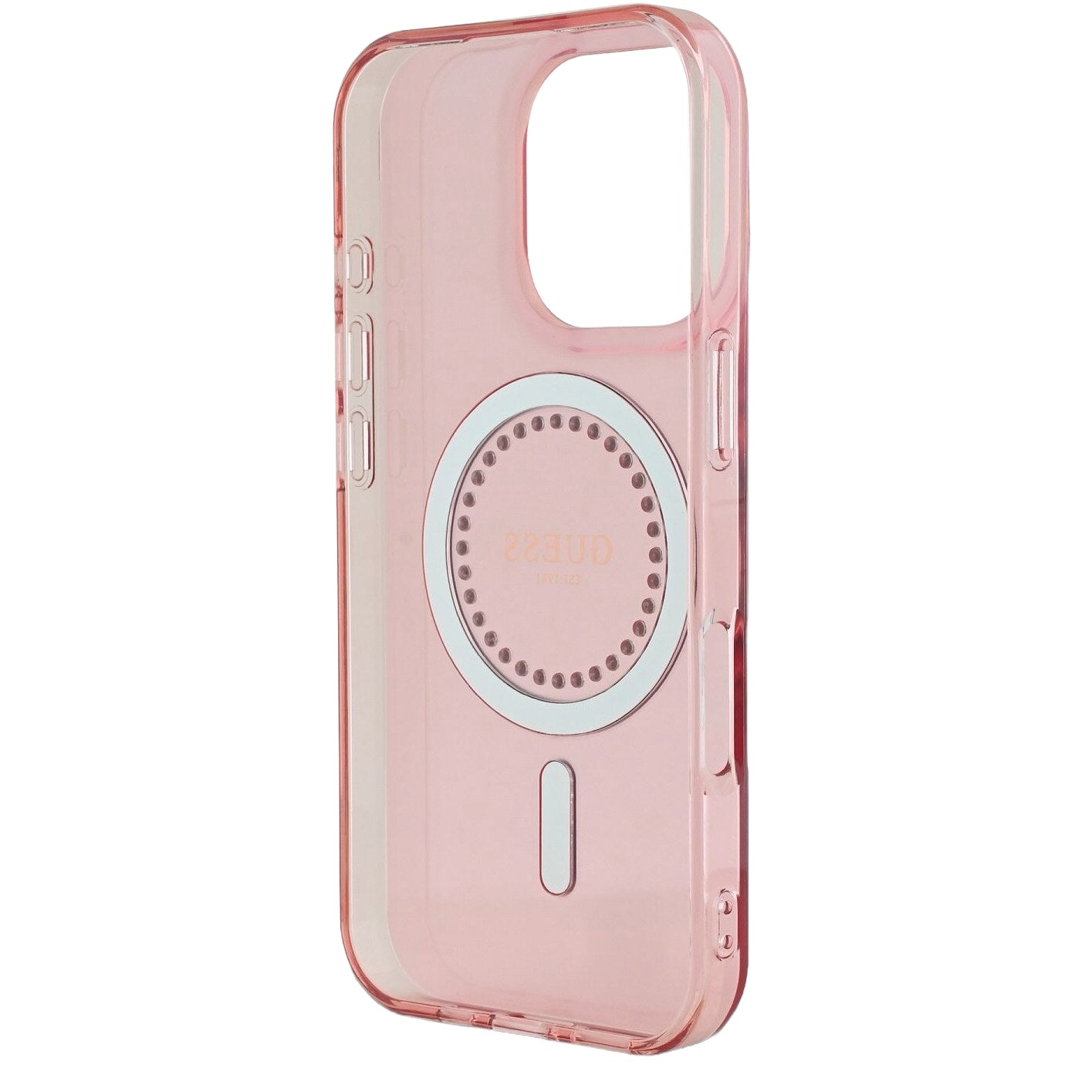 Etui MagSafe dla Apple iPhone 16 Pro Max, Guess, IML Rhinestones Ring, Różowy GUHMP16XPFTDTEP