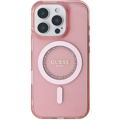 Etui MagSafe dla Apple iPhone 16 Pro Max, Guess, IML Rhinestones Ring, Różowy GUHMP16XPFTDTEP