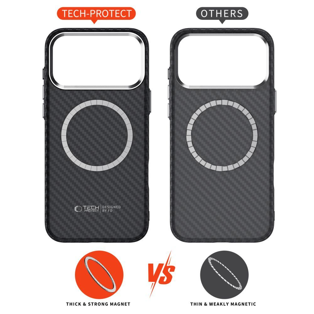Etui MagSafe dla Apple iPhone 17 Pro, Tech-Protect, Ion Carbon, Czarne