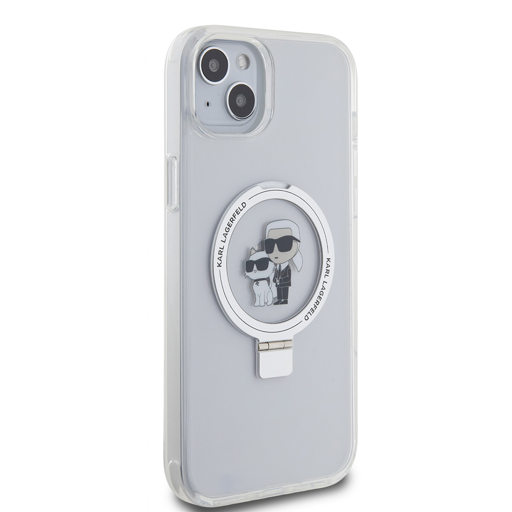 Etui MagSafe do Apple iPhone 15 Plus, Karl Lagerfeld, Ringstand Karl and Choupette, Białe, Ponownie zapakowane