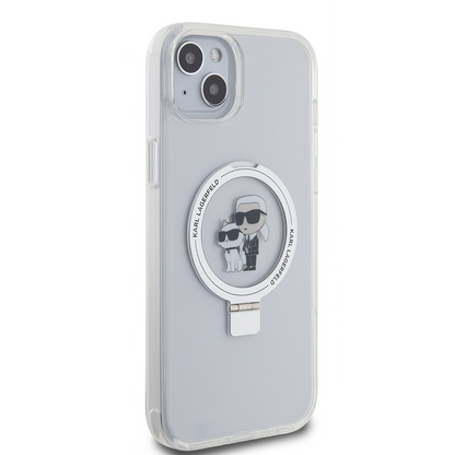 Etui MagSafe do Apple iPhone 15 Plus, Karl Lagerfeld, Ringstand Karl and Choupette, Białe, Ponownie zapakowane