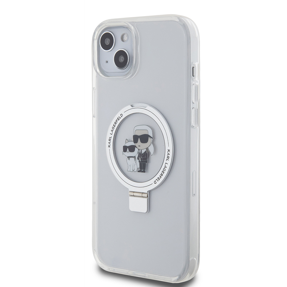 Etui MagSafe do Apple iPhone 15 Plus, Karl Lagerfeld, Ringstand Karl and Choupette, Białe, Ponownie zapakowane