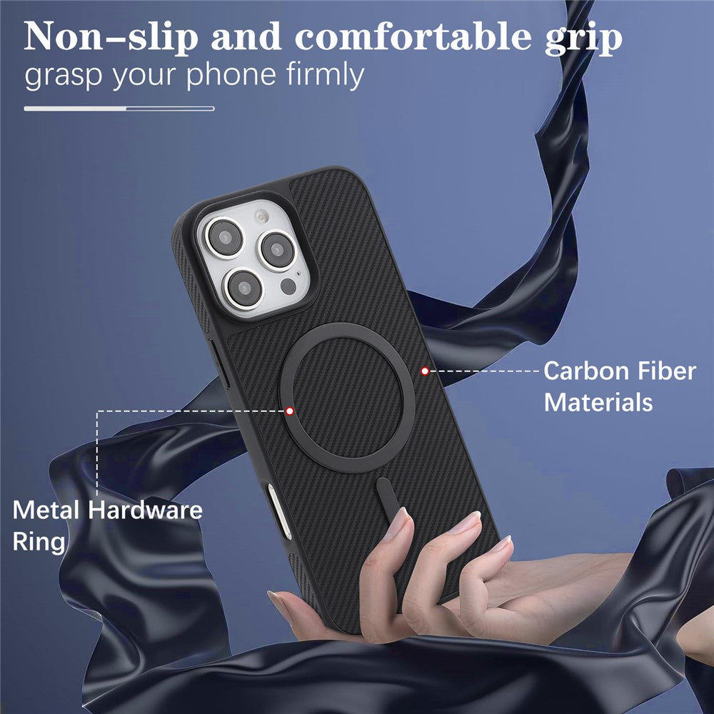 Etui MagSafe do Apple iPhone 16 Pro Max, OEM, Carbon Metal Ring, czarne