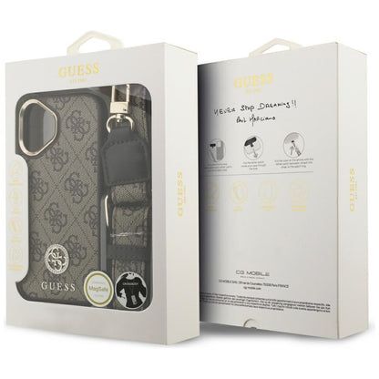 Etui MagSafe dla Apple iPhone 17, Guess, 4G Strass Logo with Big Strap, Brązowy, Odnowiony