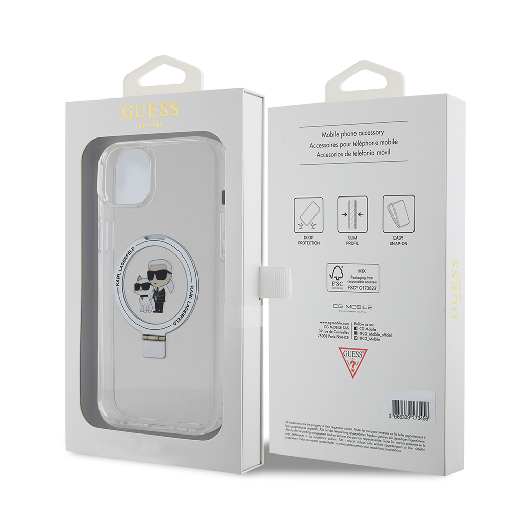 Etui MagSafe do Apple iPhone 15 Plus, Karl Lagerfeld, Ringstand Karl and Choupette, Białe, Ponownie zapakowane