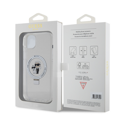 Etui MagSafe do Apple iPhone 15 Plus, Karl Lagerfeld, Ringstand Karl and Choupette, Białe, Ponownie zapakowane
