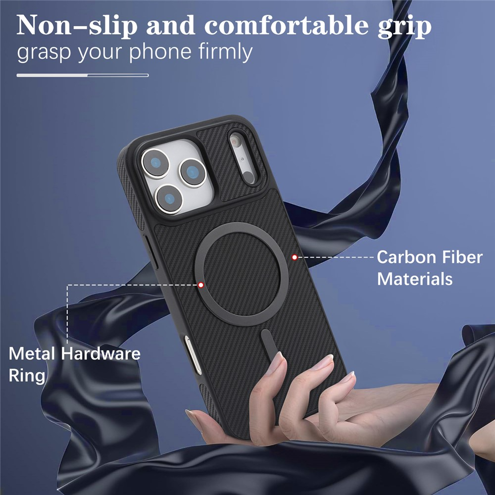 Etui MagSafe do Apple iPhone 17 Pro Max, OEM, Carbon Metal Ring, czarne