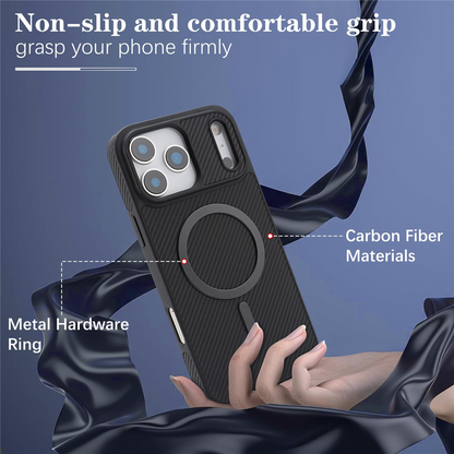 Etui MagSafe do Apple iPhone 17 Pro Max, OEM, Carbon Metal Ring, czarne
