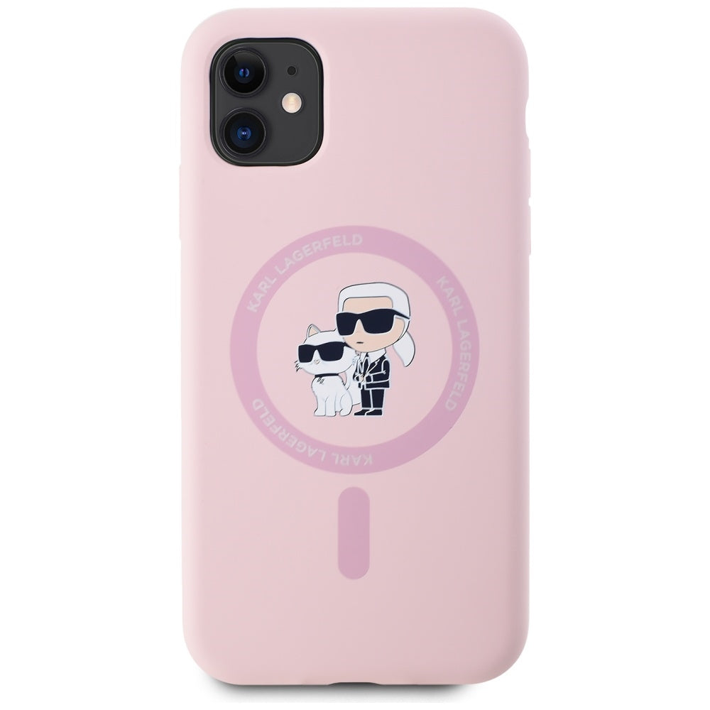 Etui MagSafe dla Apple iPhone 11, Karl Lagerfeld, Silikon Karl & Choupette, Różowy