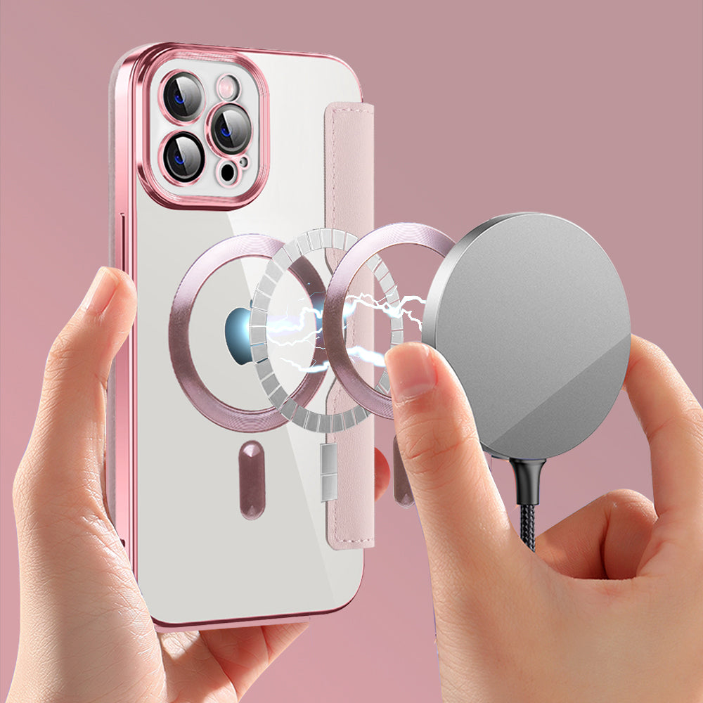 MagSafe Case for Apple iPhone 12 Pro Max, Techsuit, SmartMag Book, Pink