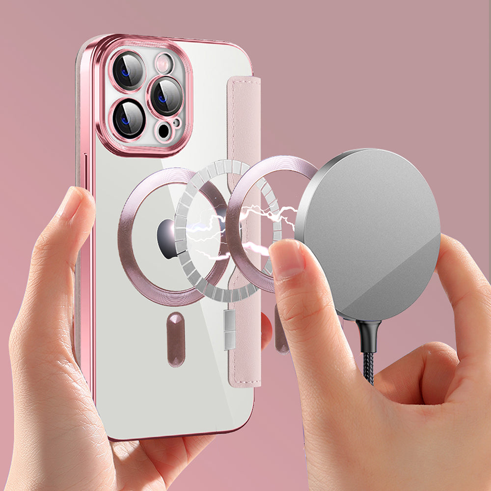 MagSafe Case for Apple iPhone 13 Pro Max, Techsuit, SmartMag Book, Pink