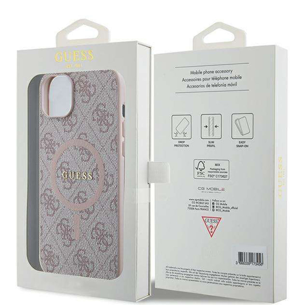 Etui MagSafe dla Apple iPhone 14, Guess, 4G Ring Classic Logo, Różowy