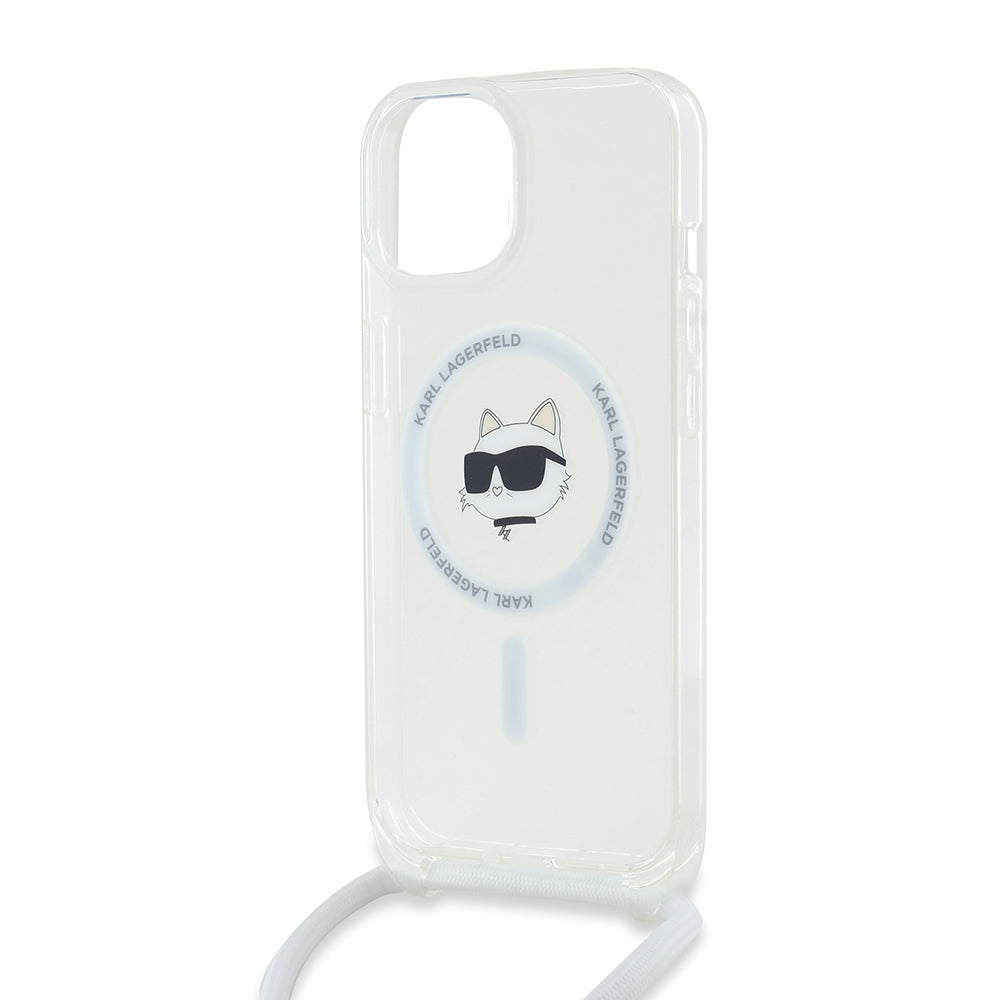 Etui MagSafe dla Apple iPhone 14, Karl Lagerfeld, IML Crossbody Choupette's Head with Strap, Przezroczyste