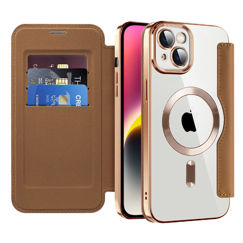 MagSafe Case for Apple iPhone 14 Plus, Techsuit, SmartMag Book, Brown