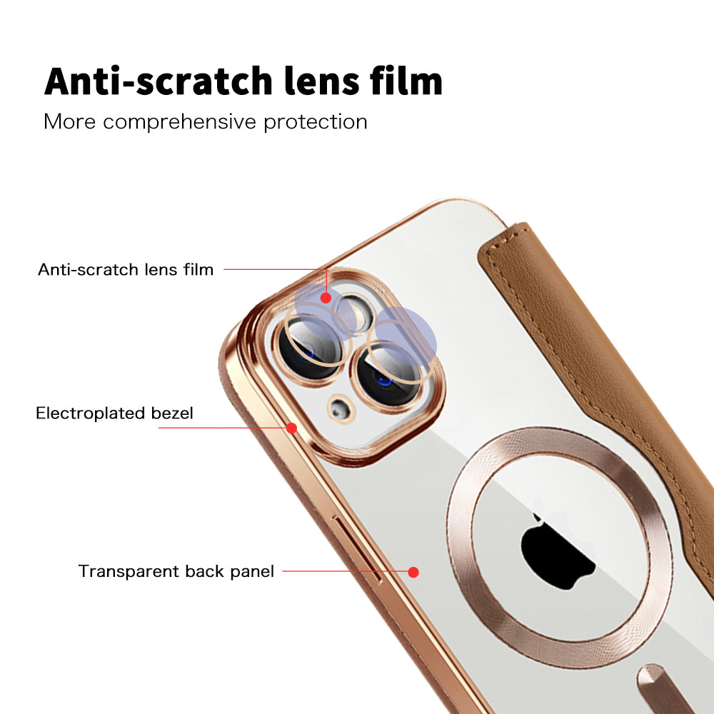 MagSafe Case for Apple iPhone 14 Plus, Techsuit, SmartMag Book, Brown