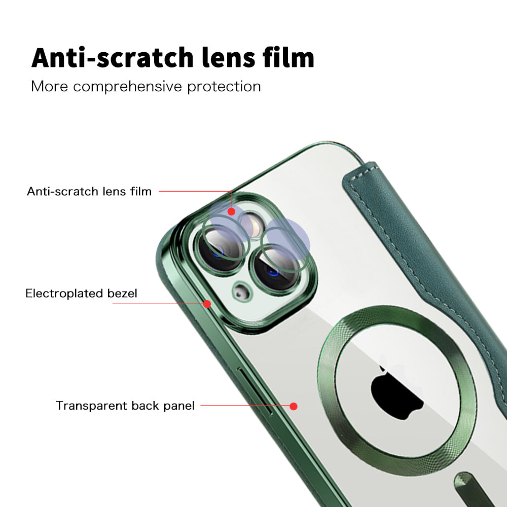 MagSafe Case for Apple iPhone 14 Plus, Techsuit, SmartMag Book, Green