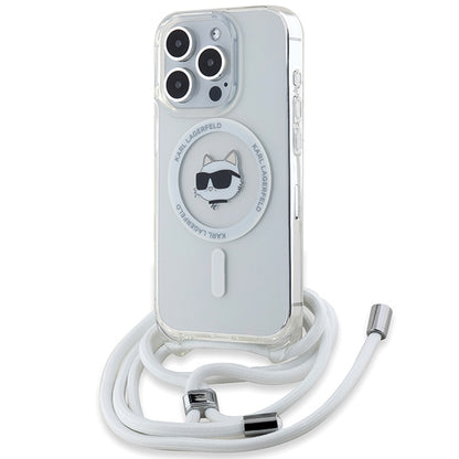 Etui MagSafe dla Apple iPhone 14 Pro, Karl Lagerfeld, IML Crossbody Choupette's Head with Strap, Przezroczyste