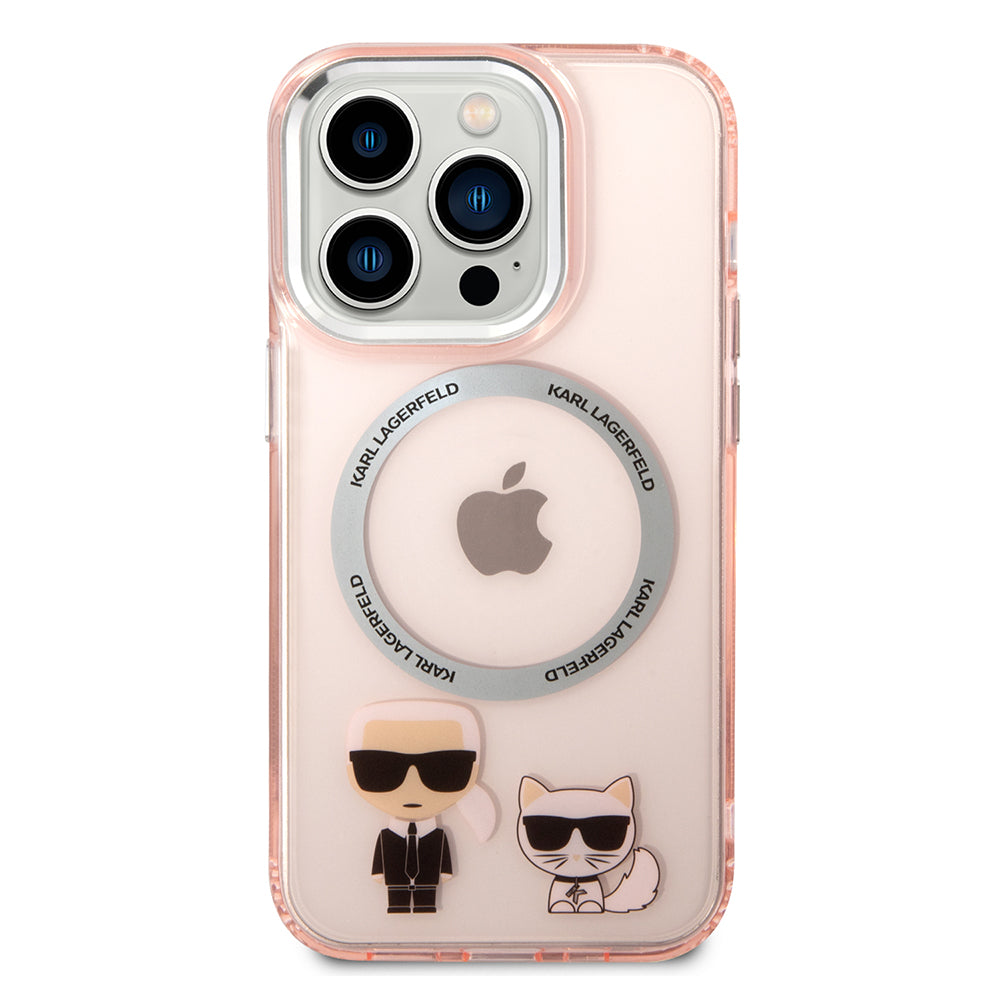Etui MagSafe dla Apple iPhone 14 Pro, Karl Lagerfeld, Karl & Choupette Aluminium, Różowy