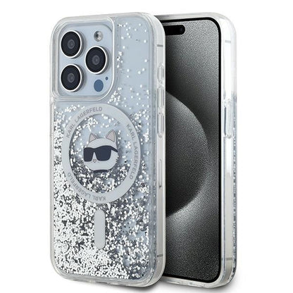 MagSafe Case for Apple iPhone 14 Pro, Karl Lagerfeld, Liquid Glitter Choupette's Head, Transparent