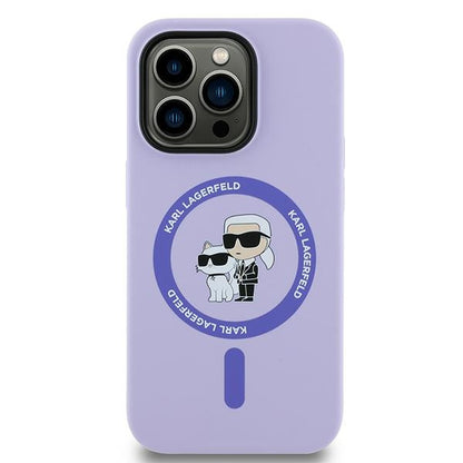Etui MagSafe dla Apple iPhone 14 Pro, Karl Lagerfeld, Silicone Ring Karl & Choupette, Fioletowy