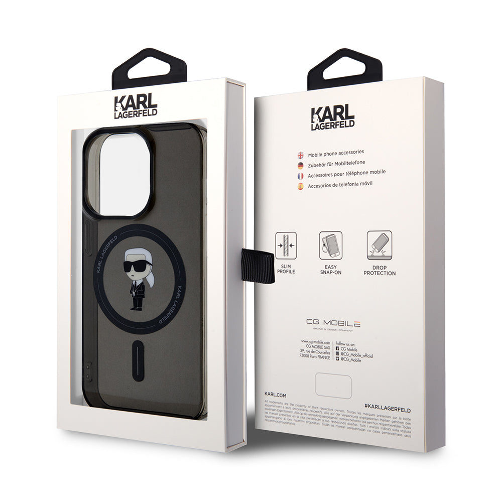 Etui MagSafe dla Apple iPhone 14 Pro Max, Karl Lagerfeld, IML Ikonik Karl, Czarne