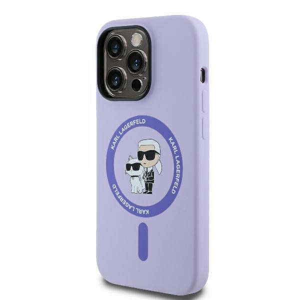 Etui MagSafe dla Apple iPhone 14 Pro Max, Karl Lagerfeld, Silicone Ring Karl & Choupette, Fioletowy