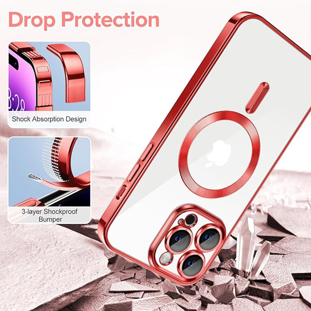 MagSafe Case for Apple iPhone 14 Pro Max, Techsuit, Luxury Crystal, Red
