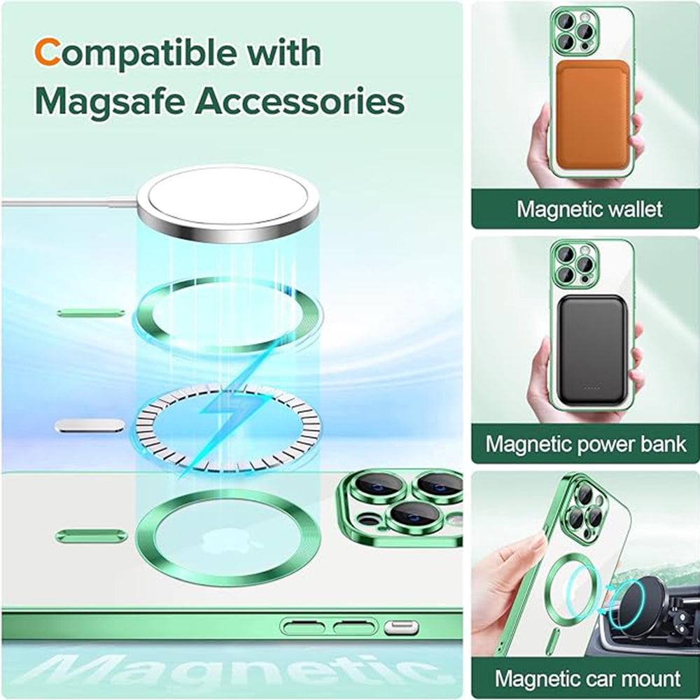 MagSafe Case for Apple iPhone 14 Pro, Techsuit, Luxury Crystal, Light Green