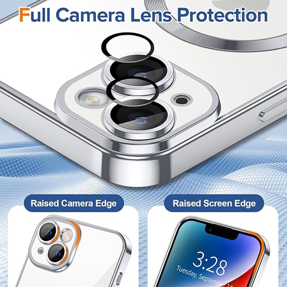 MagSafe Case for Apple iPhone 14, Techsuit, Luxury Crystal, Silver