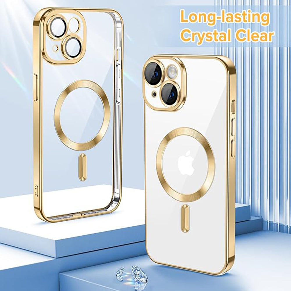 MagSafe Case for Apple iPhone 14, Techsuit, Luxury Crystal, Gold