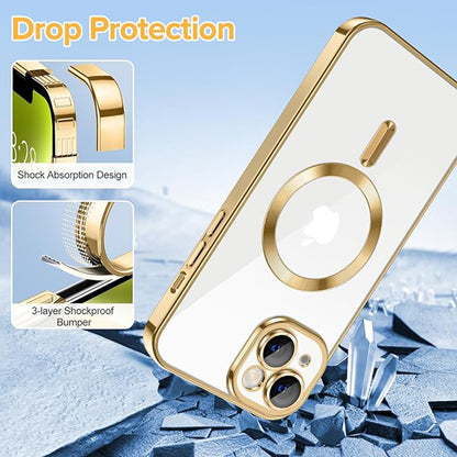 MagSafe Case for Apple iPhone 14, Techsuit, Luxury Crystal, Gold