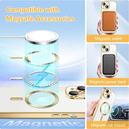 MagSafe Case for Apple iPhone 14, Techsuit, Luxury Crystal, Gold