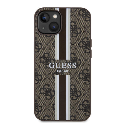 Etui MagSafe dla Apple iPhone 15, Guess, 4G Printed Stripes, Brązowy