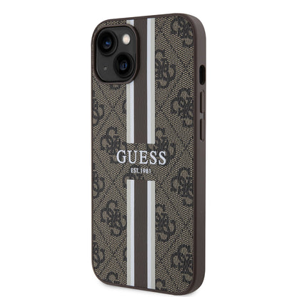 Etui MagSafe dla Apple iPhone 15, Guess, 4G Printed Stripes, Brązowy