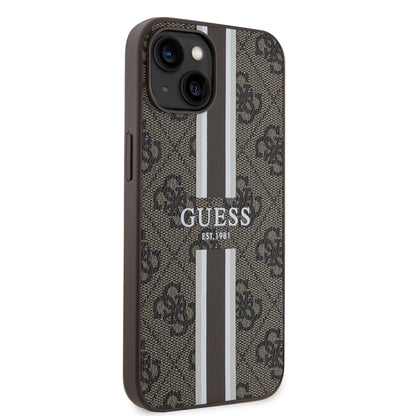 Etui MagSafe dla Apple iPhone 15, Guess, 4G Printed Stripes, Brązowy