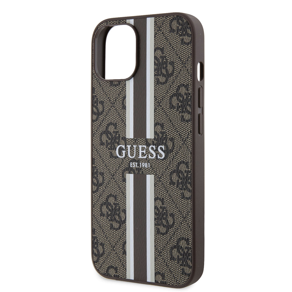 Etui MagSafe dla Apple iPhone 15, Guess, 4G Printed Stripes, Brązowy