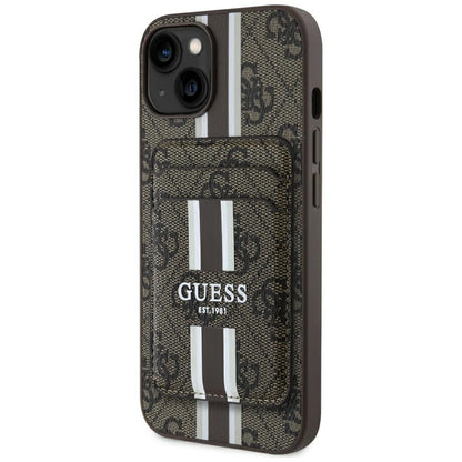 Etui MagSafe dla Apple iPhone 15, Guess, Cardslot 4G Stripes, Brązowy