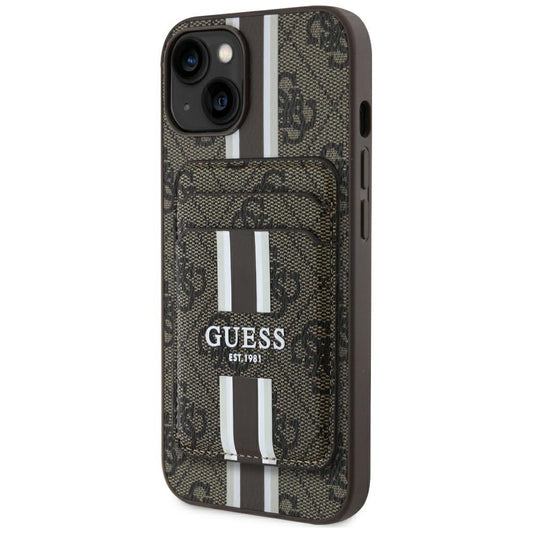 Etui MagSafe dla Apple iPhone 15, Guess, Cardslot 4G Stripes, Brązowy