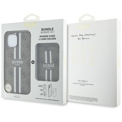 Etui MagSafe dla Apple iPhone 15, Guess, Cardslot 4G Stripes, Brązowy