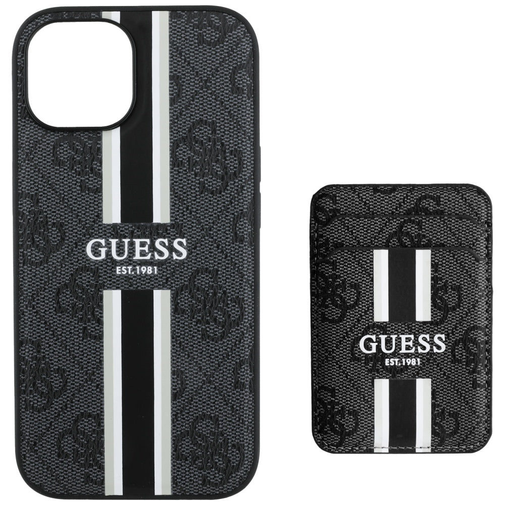 Etui MagSafe dla Apple iPhone 15, Guess, Cardslot 4G Stripes, Czarne