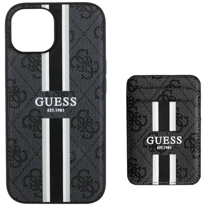 Etui MagSafe dla Apple iPhone 15, Guess, Cardslot 4G Stripes, Czarne