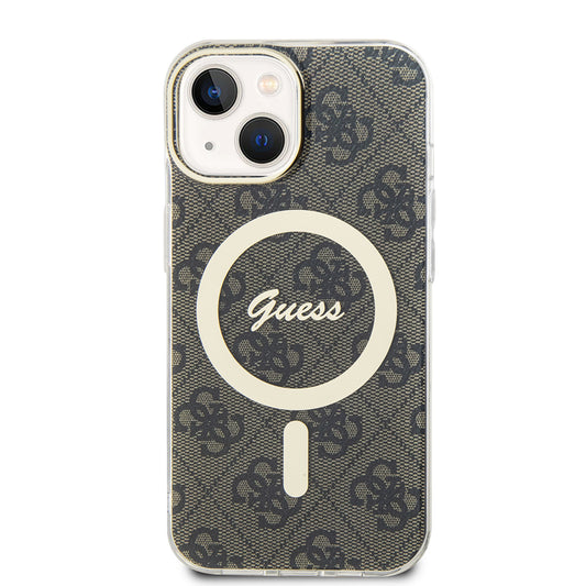 Etui MagSafe dla Apple iPhone 15, Guess, IML 4G, Brązowy