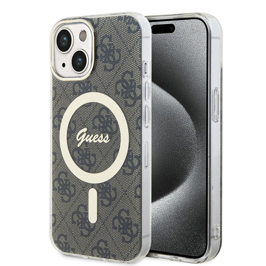 Etui MagSafe dla Apple iPhone 15, Guess, IML 4G, Brązowy