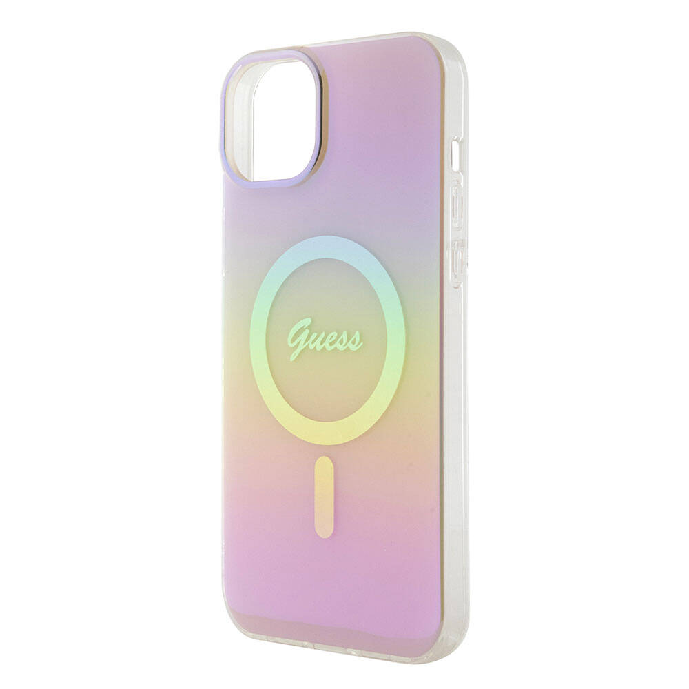 Etui MagSafe dla Apple iPhone 15, Guess, IML Iridescent Script, Różowy GUHMP15SHITSP