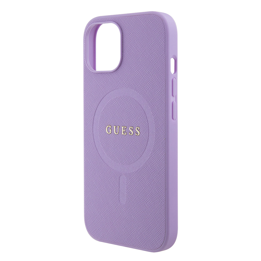 Etui MagSafe dla Apple iPhone 15, Guess, Saffiano, Fioletowy