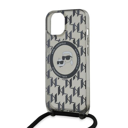 Etui MagSafe dla Apple iPhone 15, Karl Lagerfeld, IML Crossbody Monogram Karl & Choupette's Heads, Czarne