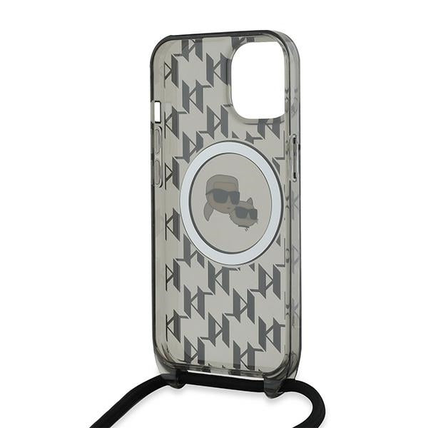 Etui MagSafe dla Apple iPhone 15, Karl Lagerfeld, IML Crossbody Monogram Karl & Choupette's Heads, Czarne