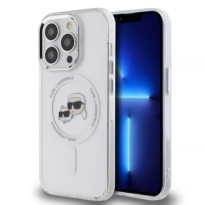 Etui MagSafe dla Apple iPhone 15, Karl Lagerfeld, IML Metal Karl & Choupette's Heads, Przezroczyste