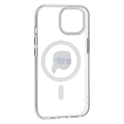 Etui MagSafe dla Apple iPhone 15, Karl Lagerfeld, IML Metal Karl's Head, Białe